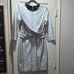 INC International Concepts Shimmering Silver Long Sleeve Dress